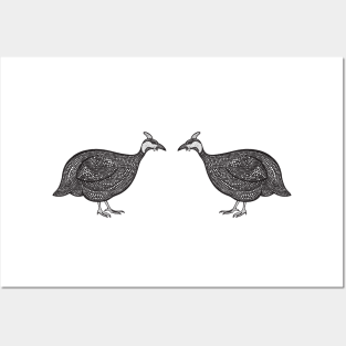 Guineafowl in Love - cute and fun animal design - on white Posters and Art